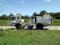 A seismic transmitter truck